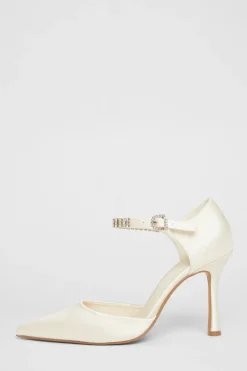 Quiz Occasion Shoes|Heels>Bridal White Satin Diamante Court Heels