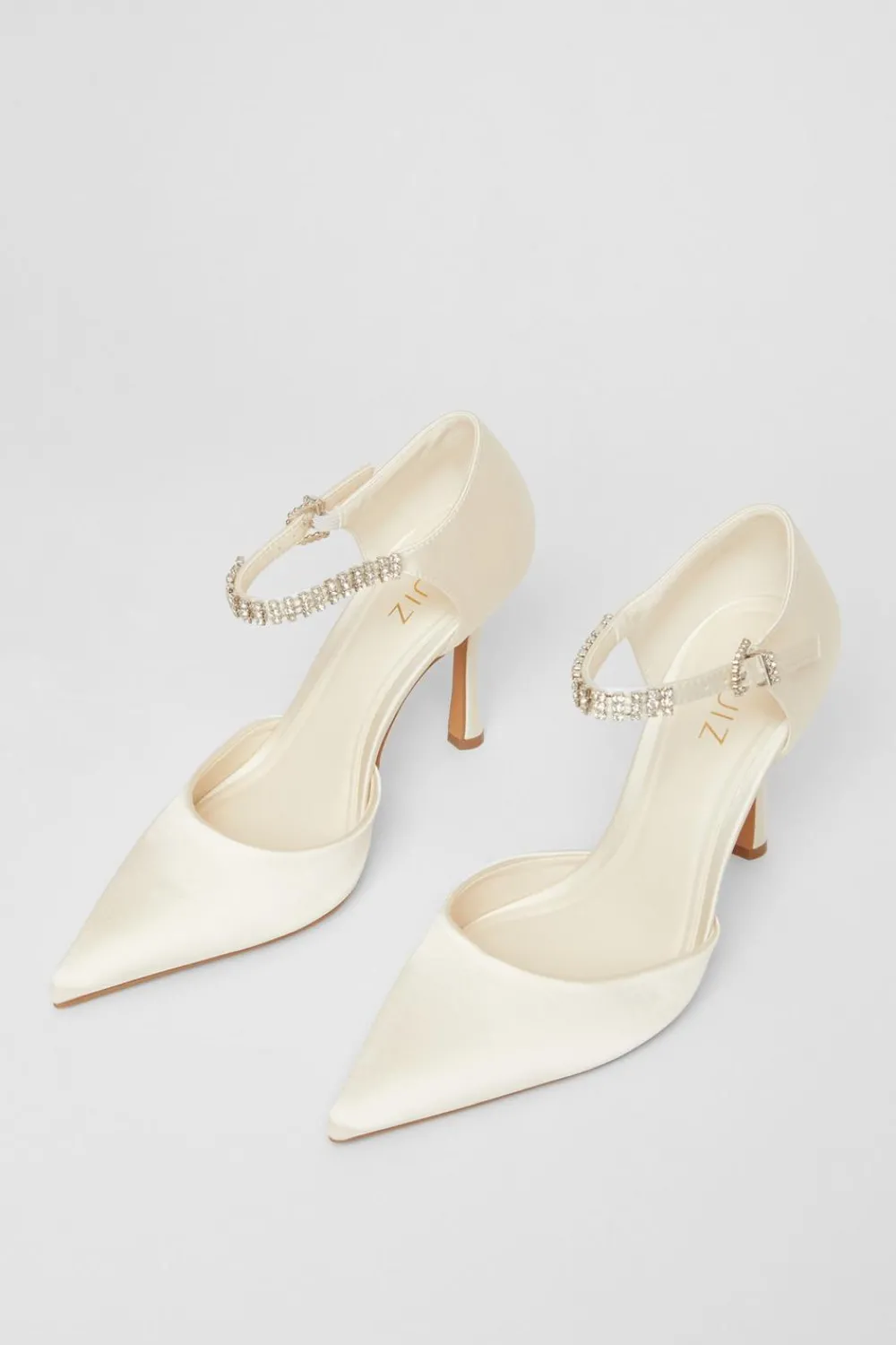 Quiz Occasion Shoes|Heels>Bridal White Satin Diamante Court Heels