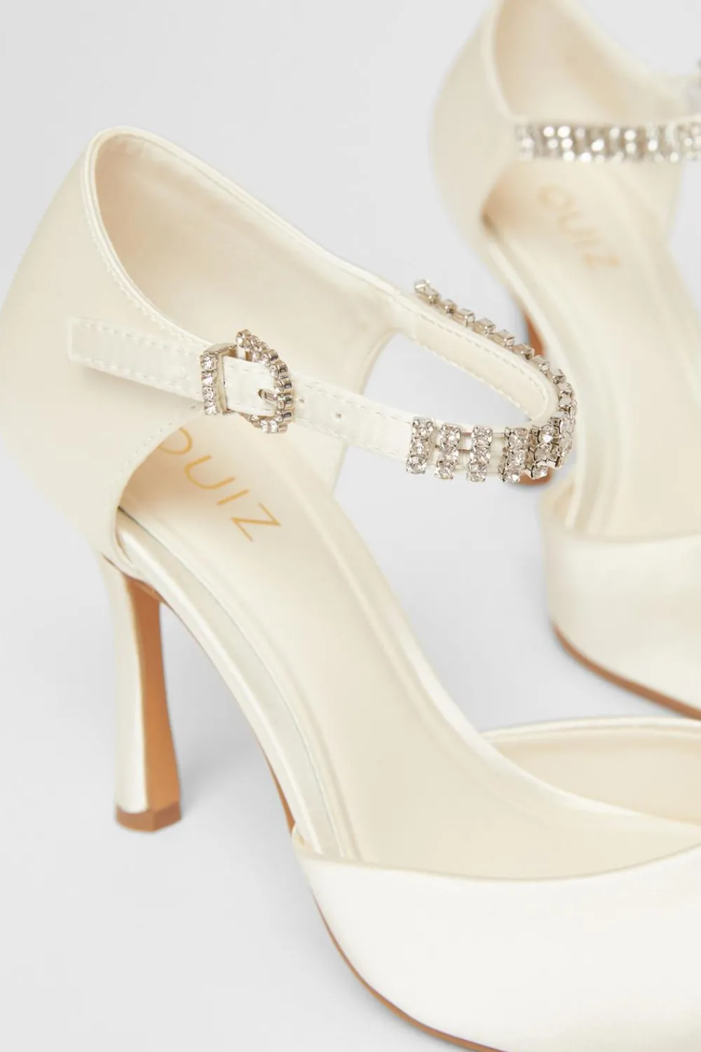 Quiz Occasion Shoes|Heels>Bridal White Satin Diamante Court Heels