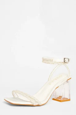 Quiz Wide Fit|Sandals>Bridal Wide Fit White Block Heel Sandals