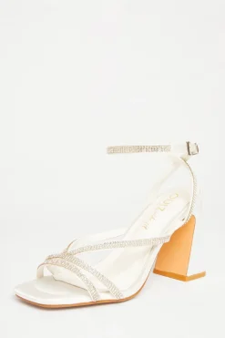 Quiz Wide Fit|Occasion Shoes>Bridal Wide Fit White Diamante Block Heels