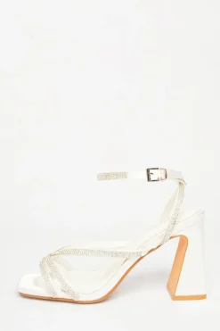 Quiz Wide Fit|Occasion Shoes>Bridal Wide Fit White Diamante Block Heels