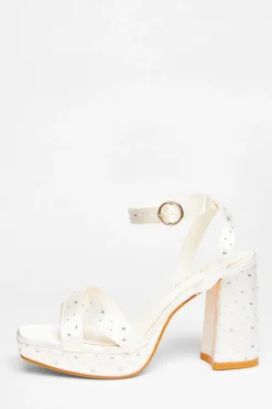 Quiz Wide Fit|Platforms>Bridal Wide Fit White Diamante Platform Heels