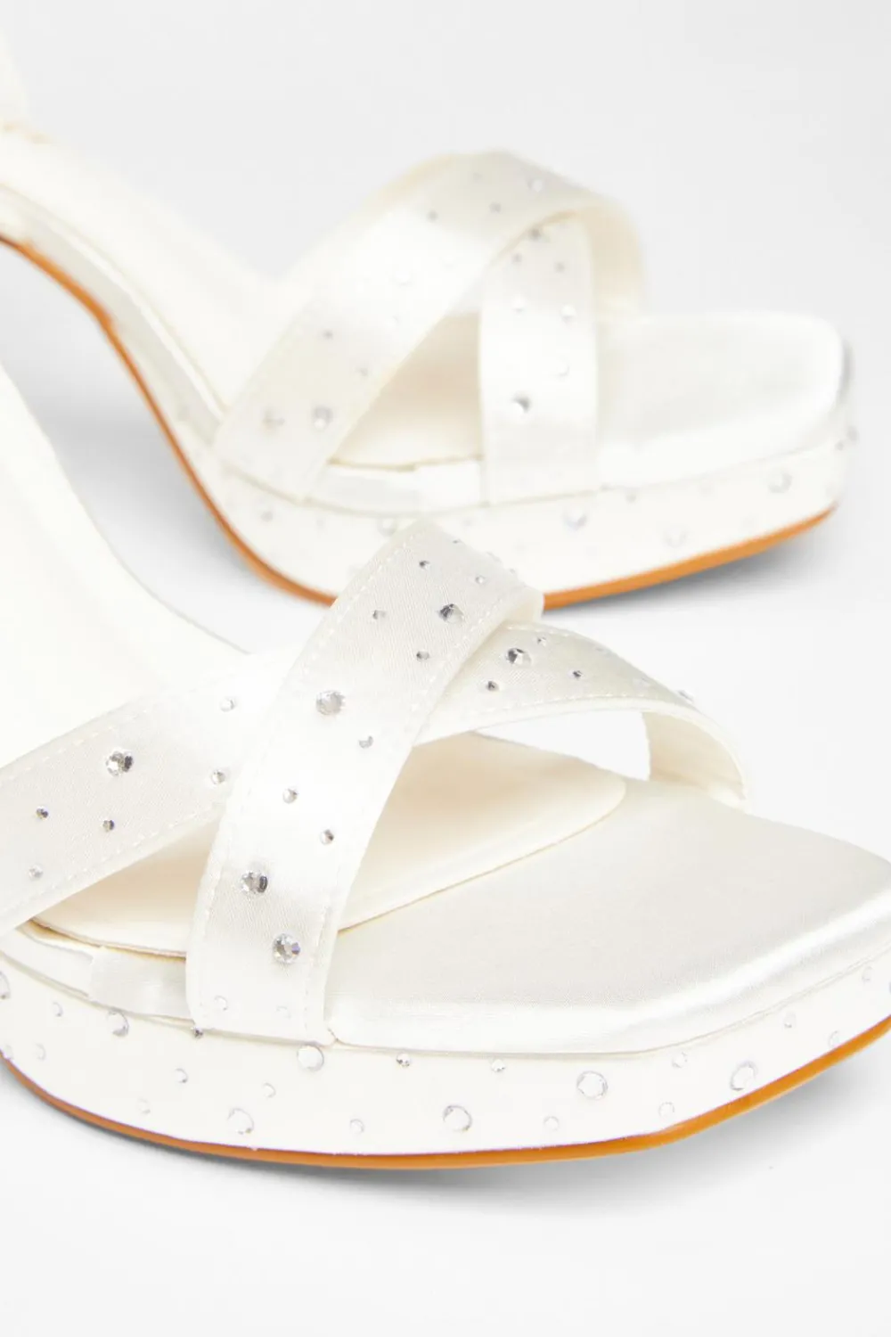 Quiz Wide Fit|Platforms>Bridal Wide Fit White Diamante Platform Heels