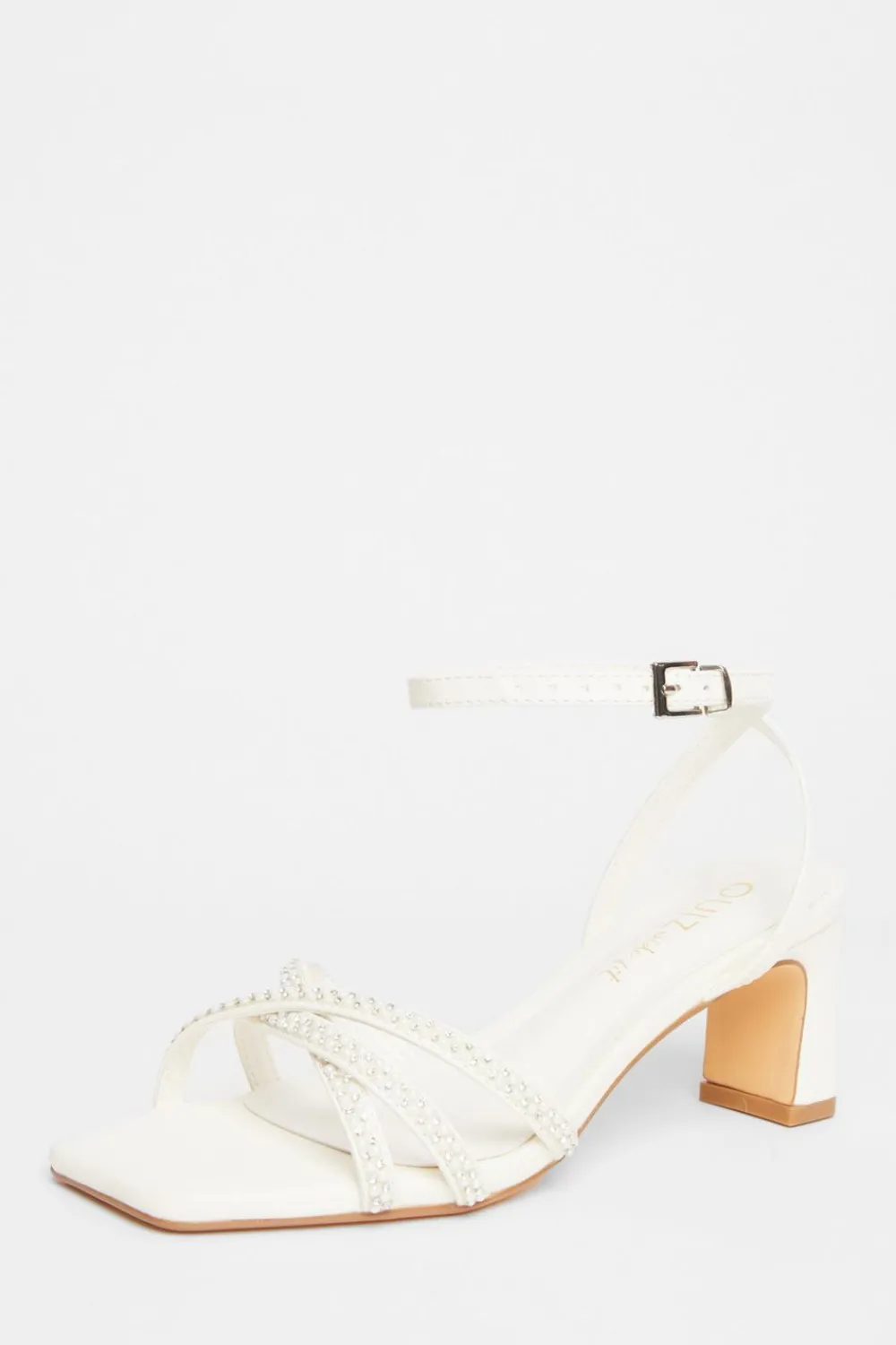 Quiz Occasion Shoes|Heels>Bridal Wide Fit White Diamante Heeled Sandals