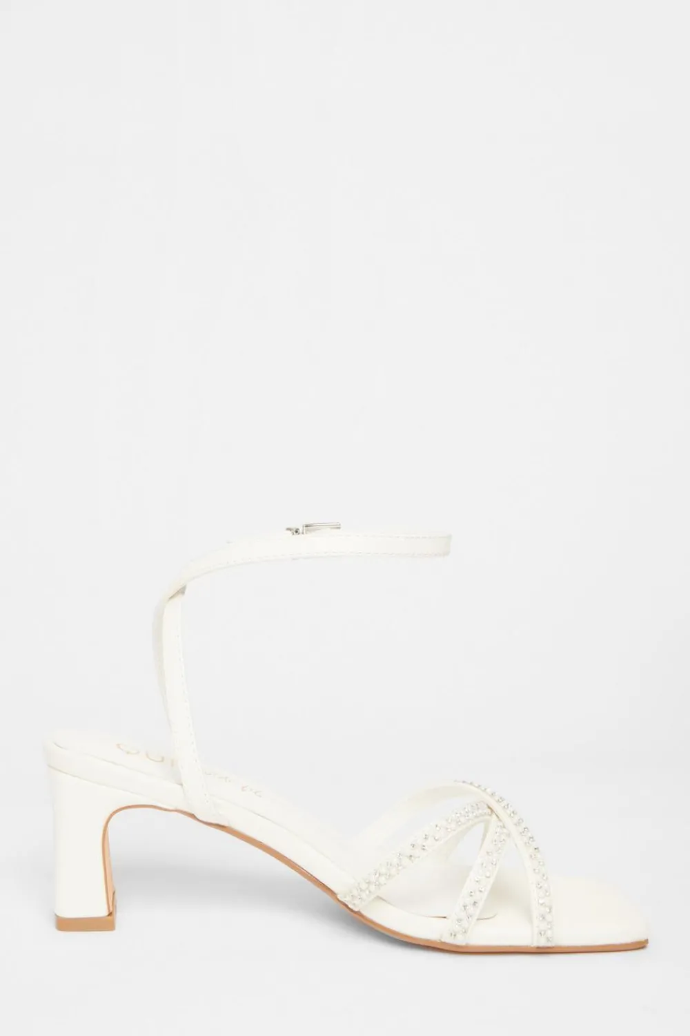Quiz Occasion Shoes|Heels>Bridal Wide Fit White Diamante Heeled Sandals