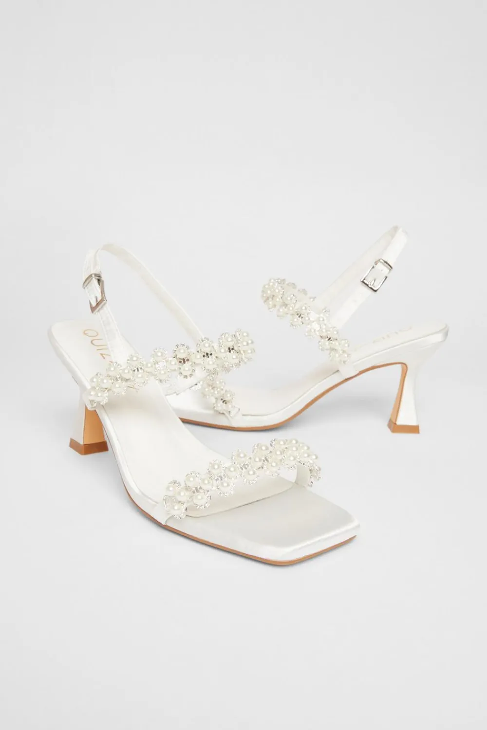 Quiz Wide Fit|Occasion Shoes>Bridal Wide Fit White Embellished Heels