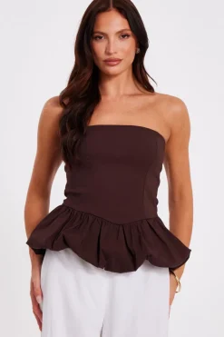 Quiz Summer Tops|Going Out Tops>Brown Bandeau Bubble Hem Top