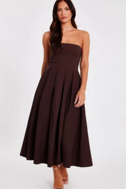 Quiz Christening Guest|Dresses>Brown Bandeau Midi Dress