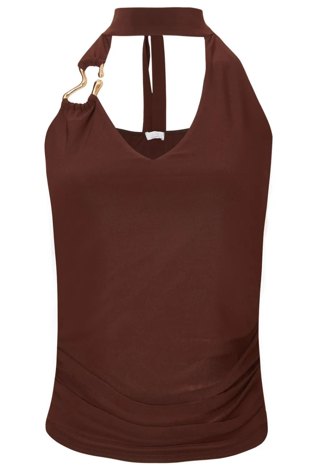 Quiz Going Out Tops|Crop Tops>Brown Buckle Halter Neck Top