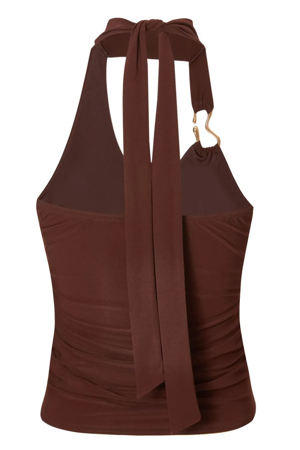 Quiz Going Out Tops|Crop Tops>Brown Buckle Halter Neck Top
