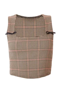 Quiz Crop Tops|Tops>Brown Checked Corset Top