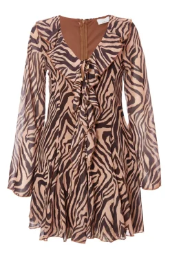 Quiz Summer Clothes|Going Out>Brown Chiffon Tiger Print Dress