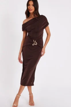 Quiz Day At The Races|Christening Guest>Brown Drop Sleeve Buckle Midaxi Dress