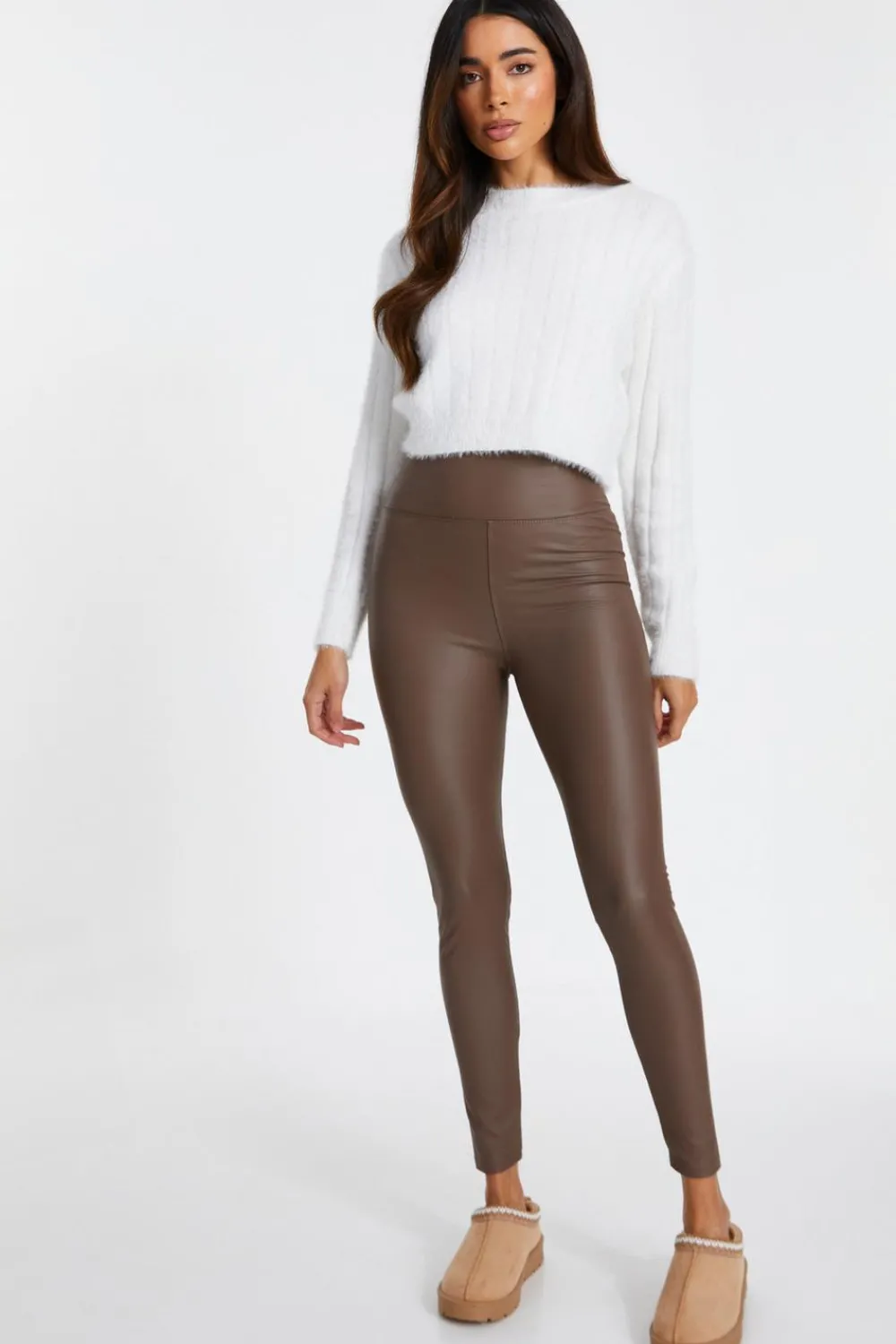 Quiz Trousers|Leggings>Brown Faux Leather Leggings