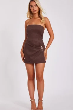 Quiz Playsuits|Summer Clothes>Brown Faux Suede Bandeau Playsuit