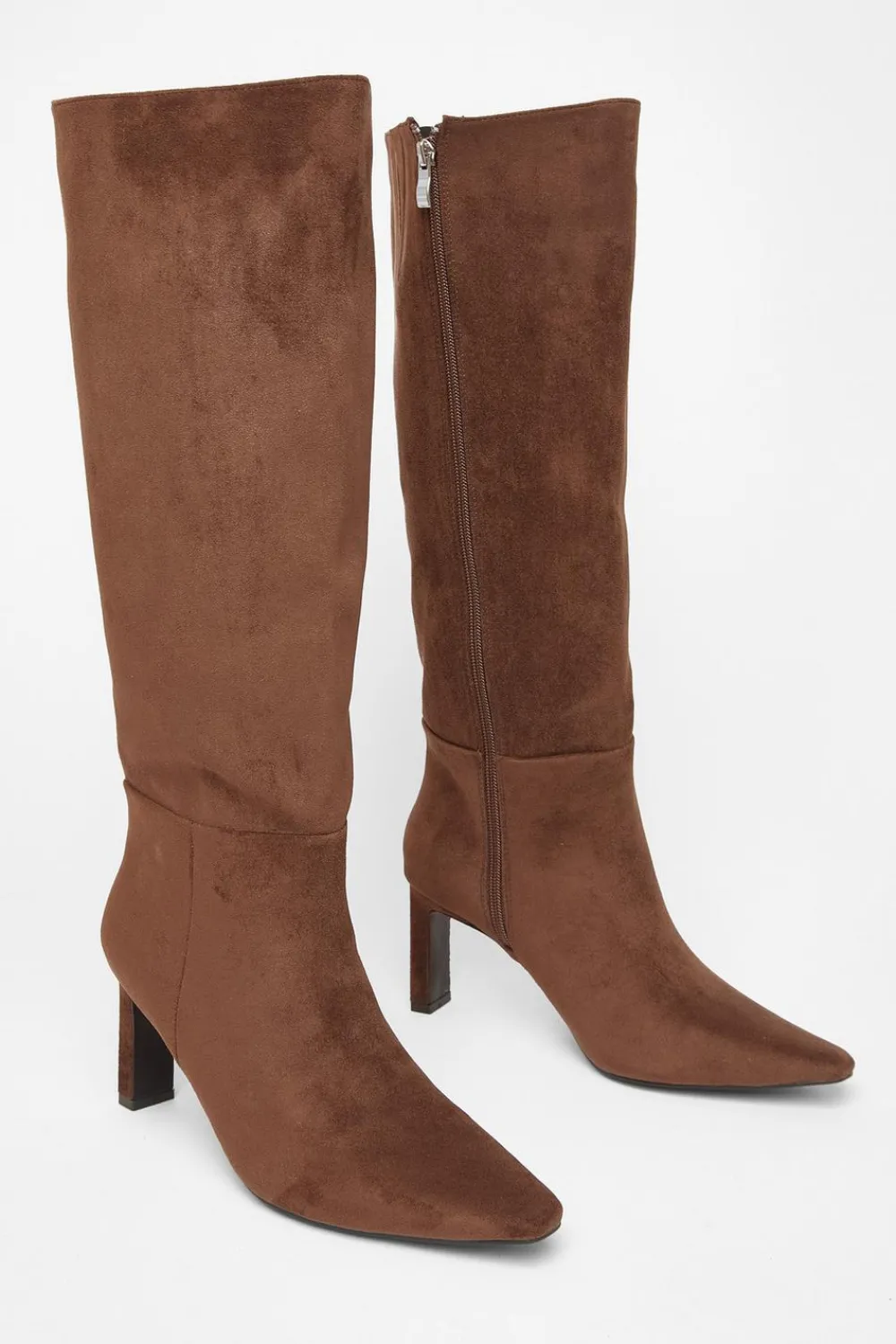 Quiz Boots>Brown Faux Suede Heeled Boots