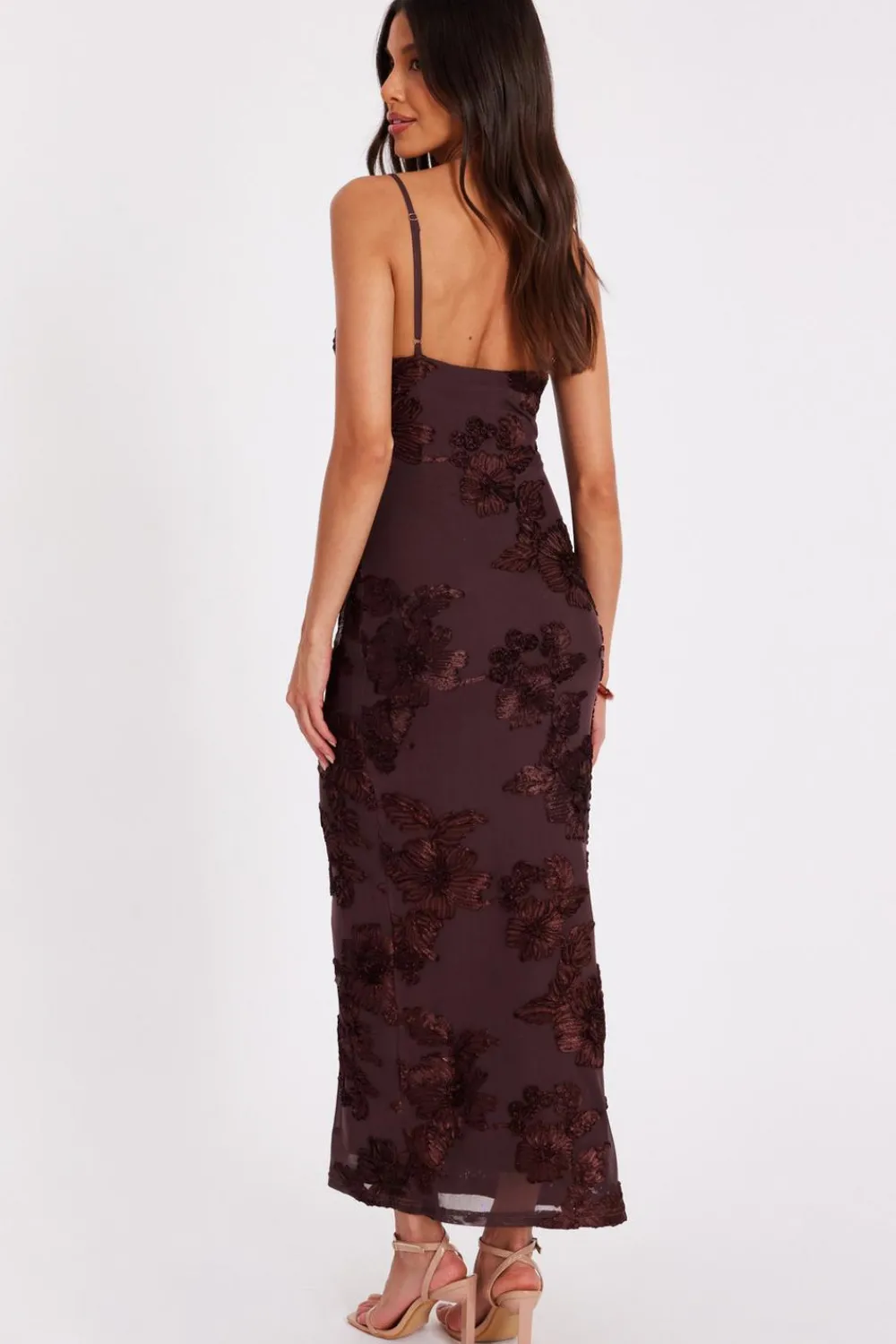 Quiz Day At The Races|Christening Guest>Brown Floral Applique Midaxi Dress