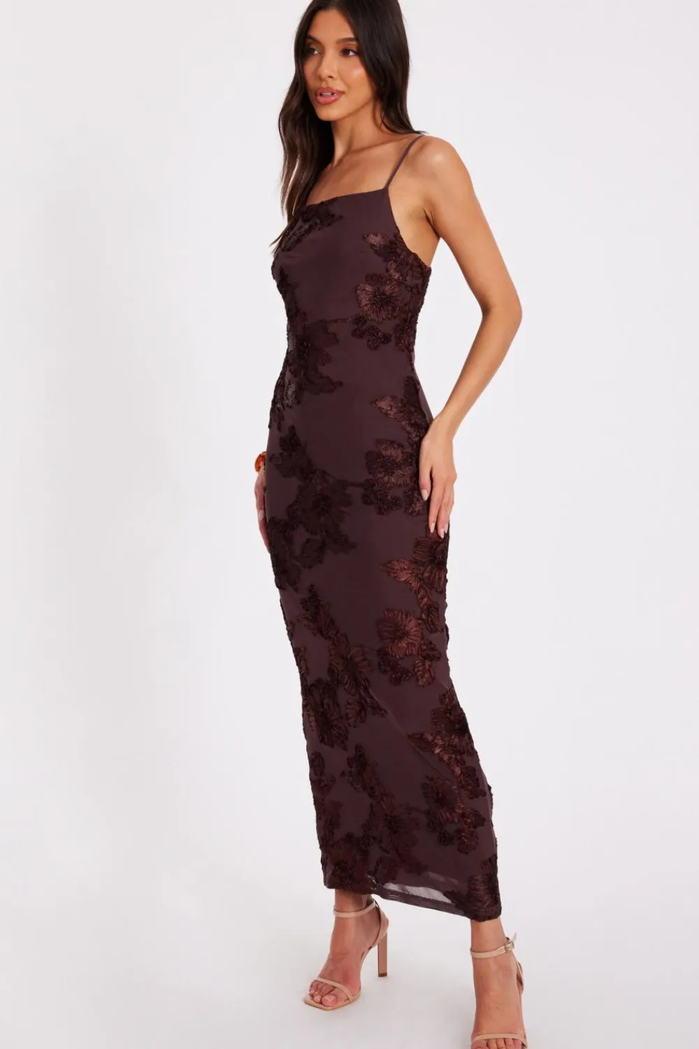 Quiz Day At The Races|Christening Guest>Brown Floral Applique Midaxi Dress