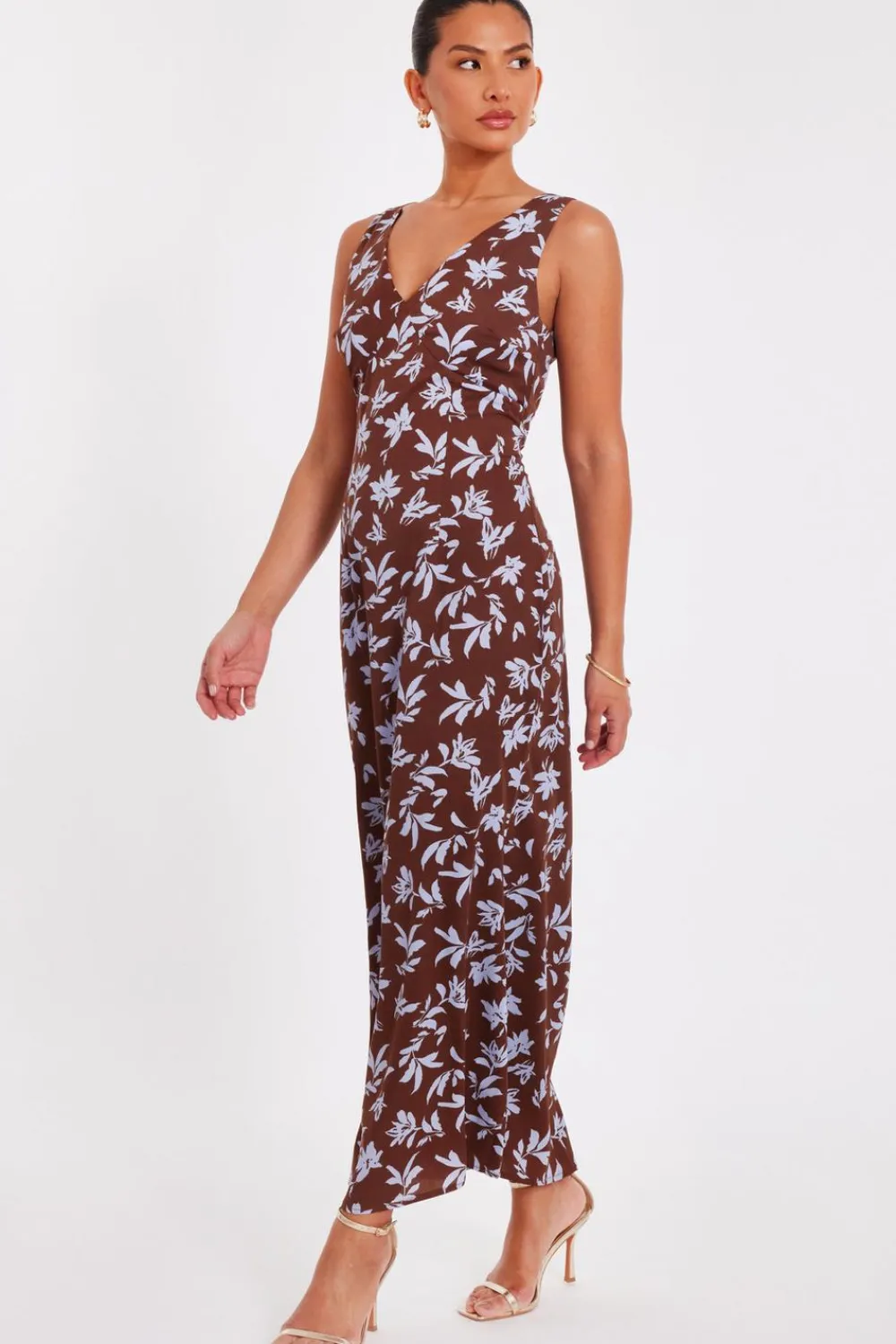 Quiz Day At The Races|Christening Guest>Brown Floral Midaxi Dress