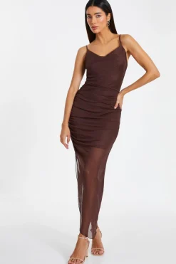 Quiz Midi Dresses|Going Out Dresses>Brown Glitter Mesh Midaxi Dress