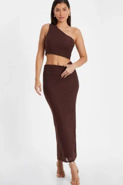Quiz Skirts|Co-Ords>Brown Glitter Mesh Midaxi Skirt