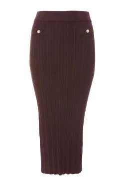 Quiz Workwear|Skirts>Brown Knitted Button Detail Skirt