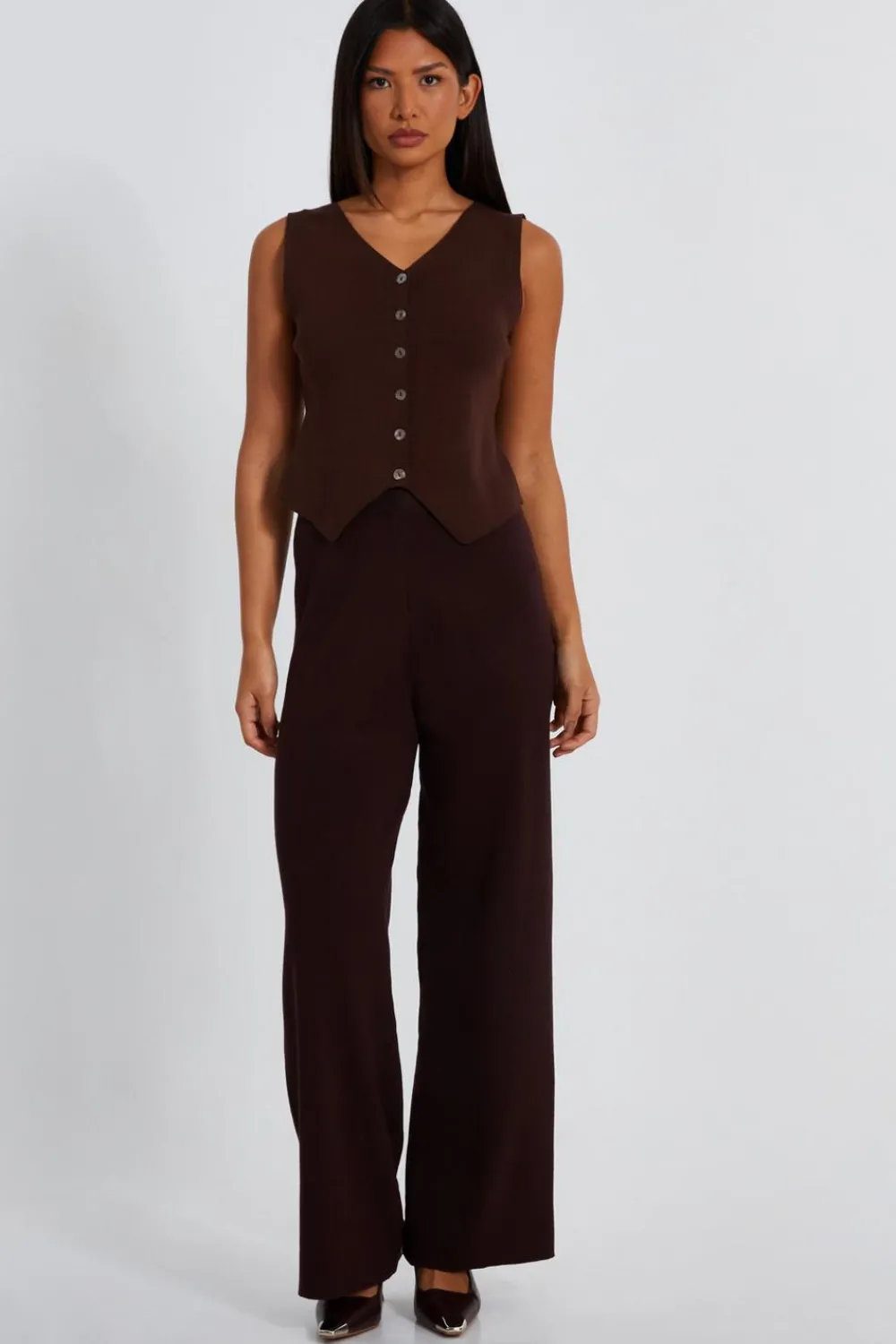 Quiz Waistcoat|Tops>Brown Knitted Waistcoat