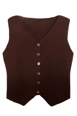 Quiz Waistcoat|Tops>Brown Knitted Waistcoat