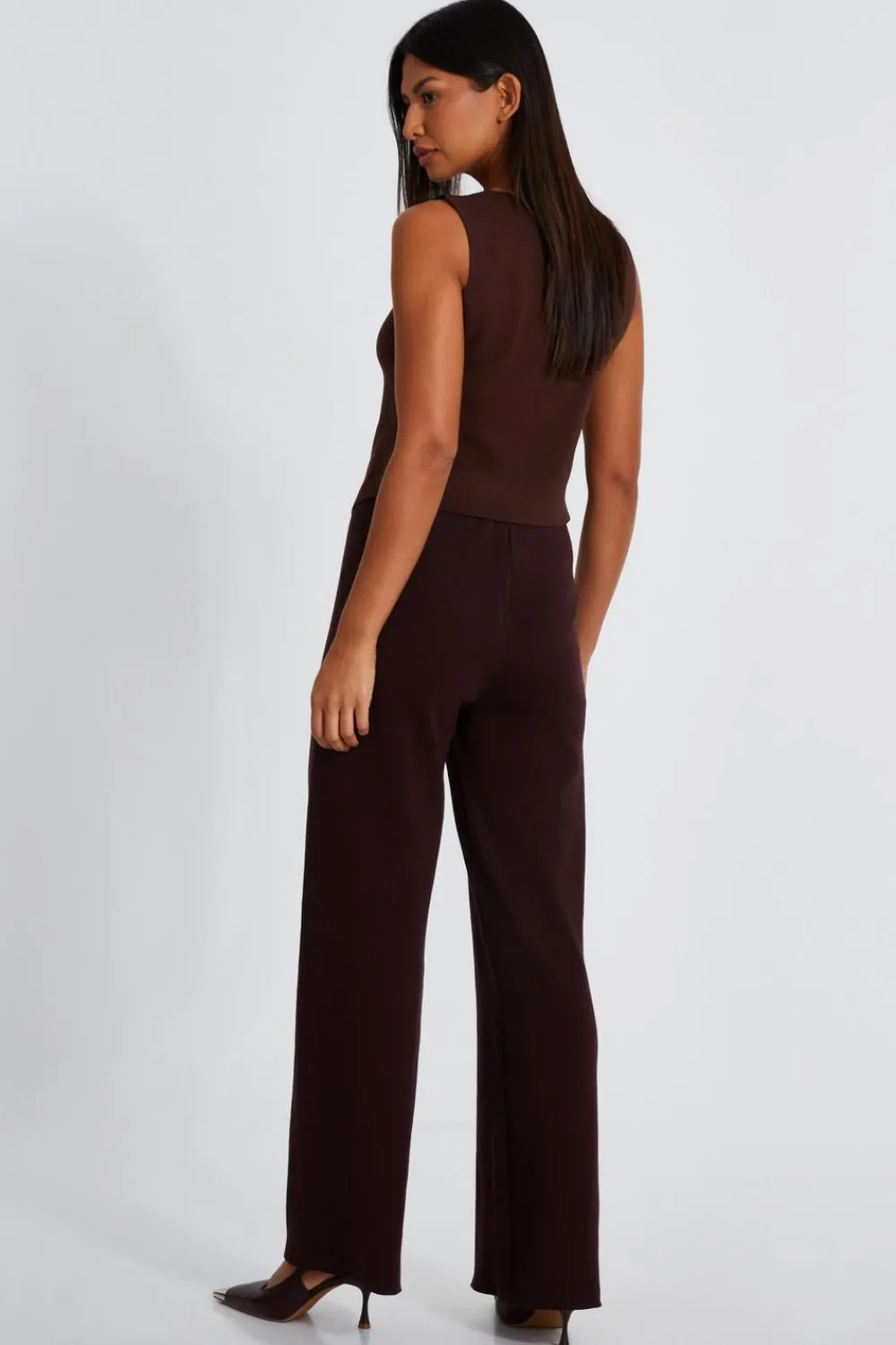 Quiz Waistcoat|Tops>Brown Knitted Waistcoat