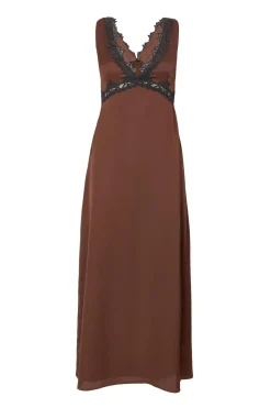 Quiz Evening Dresses|Day At The Races>Brown Lace Trim Midaxi Dress