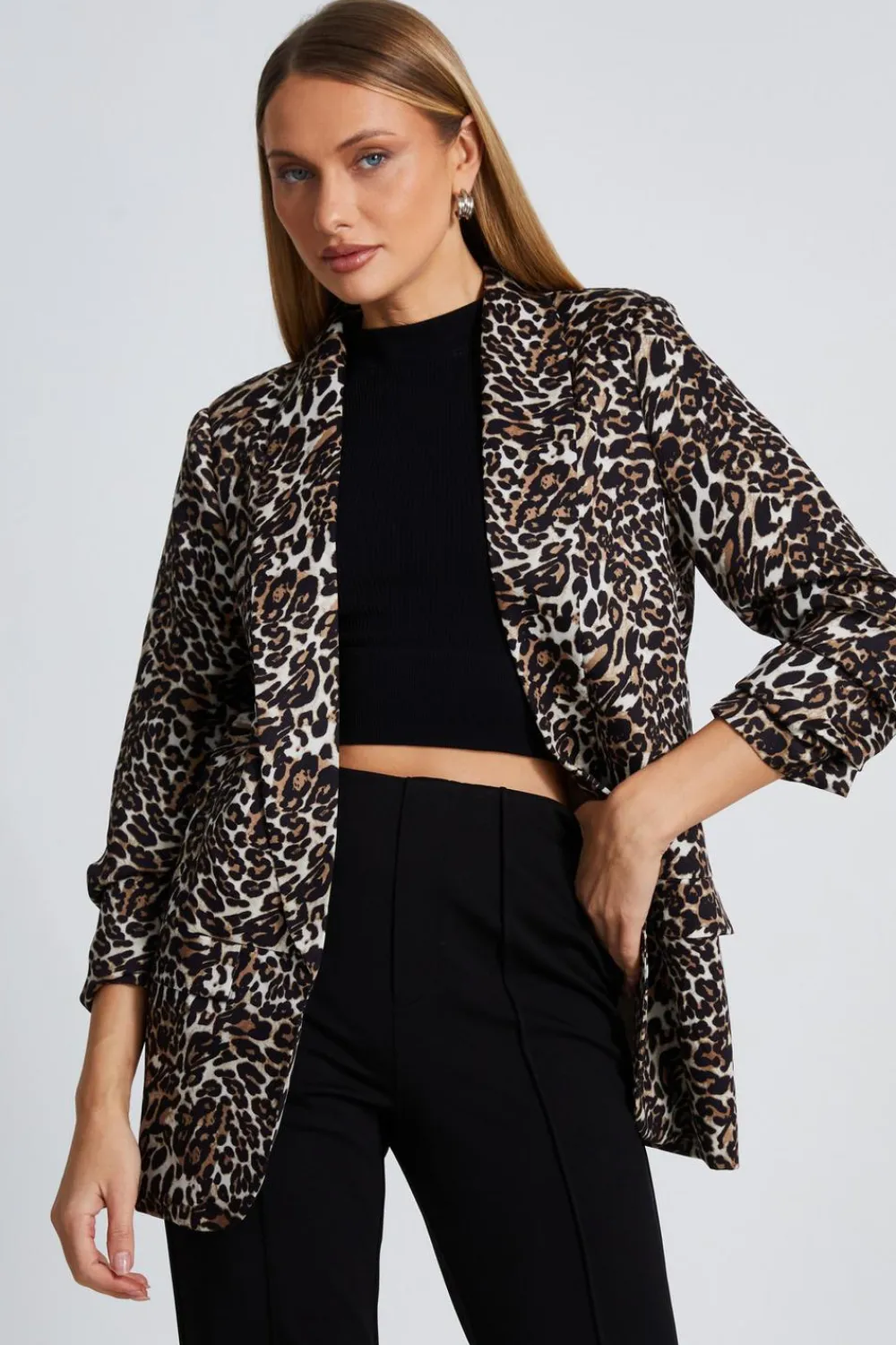 Quiz Workwear|Jackets & Coats>Brown Leopard Print Blazer