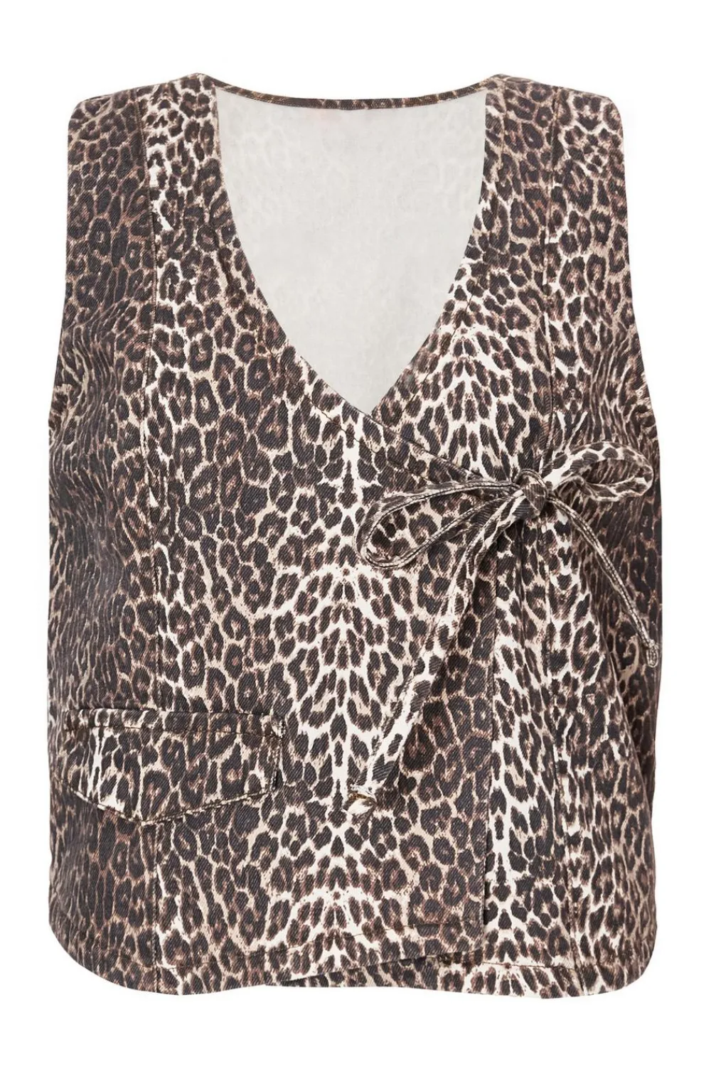 Quiz Waistcoat|Going Out Tops>Brown Leopard Print Denim Waistcoat