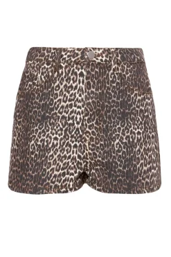 Quiz Summer Clothes|Shorts>Brown Leopard Print Denim Shorts