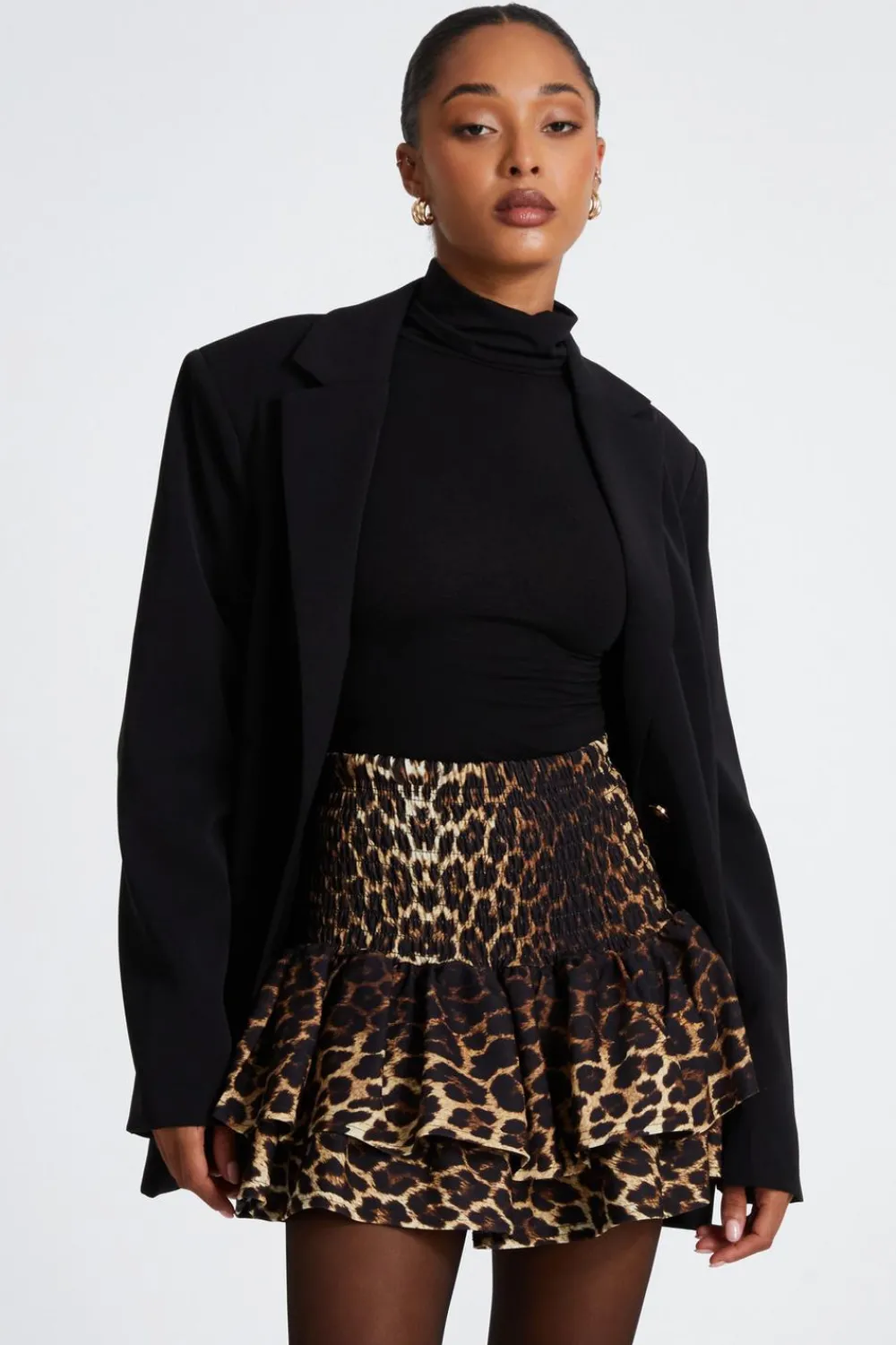 Quiz Skirts|Casual Clothing>Brown Leopard Print Frill Mini Skirt