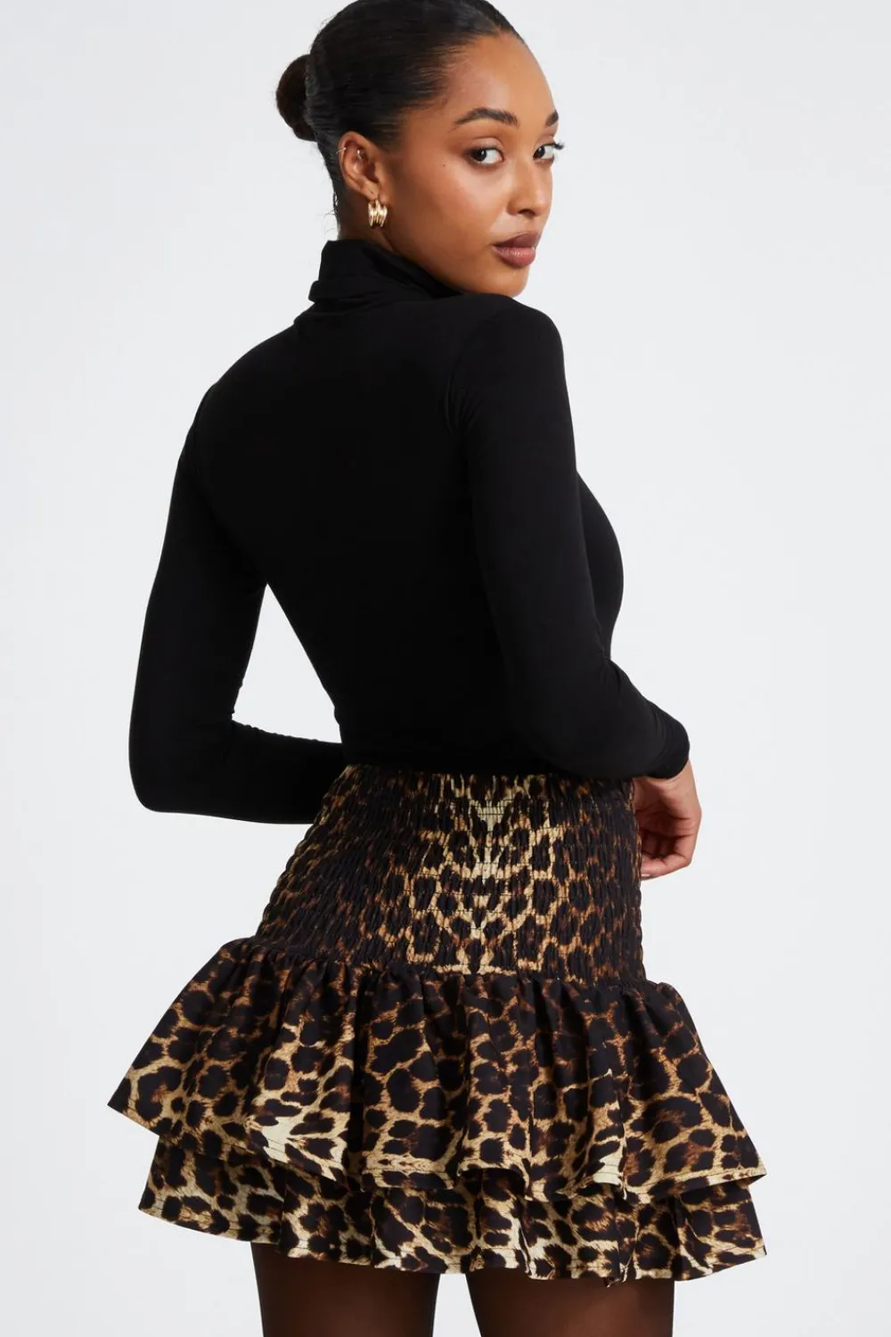 Quiz Skirts|Casual Clothing>Brown Leopard Print Frill Mini Skirt