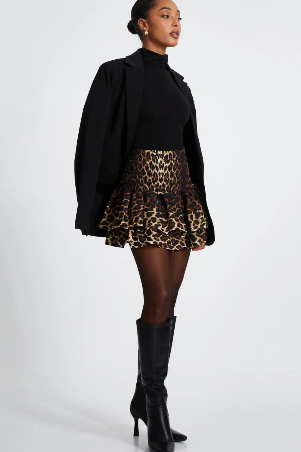 Quiz Skirts|Casual Clothing>Brown Leopard Print Frill Mini Skirt