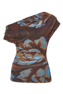 Quiz Going Out Tops|Day Tops>Brown Mesh Floral Top
