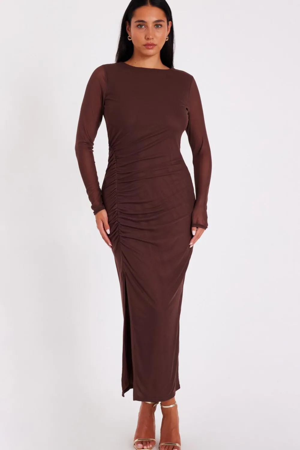Quiz Workwear|Modest>Mesh Long Sleeve Midaxi Dress