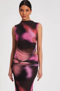 Quiz Going Out Tops|Crop Tops>Mesh Marble Print Crop Top