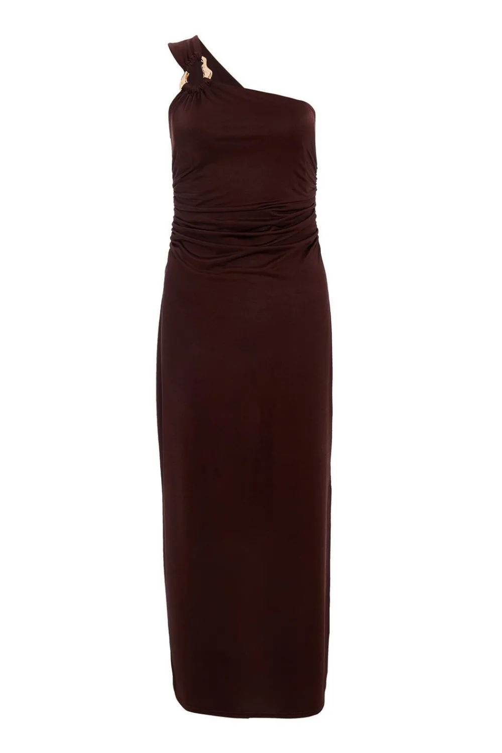 Quiz Going Out|Midi Dresses>Brown One Shoulder Midaxi Dress