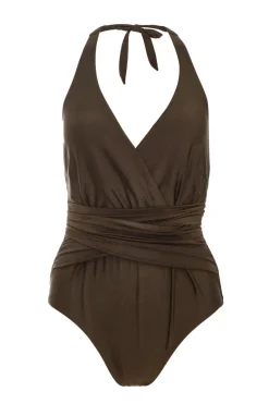 Quiz Holiday Accessories|Holiday>Brown Plunge Wrap Swimsuit