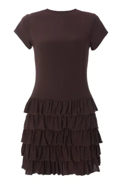 Quiz Playsuits|Playsuits>Brown Ruffle Skort Playsuit