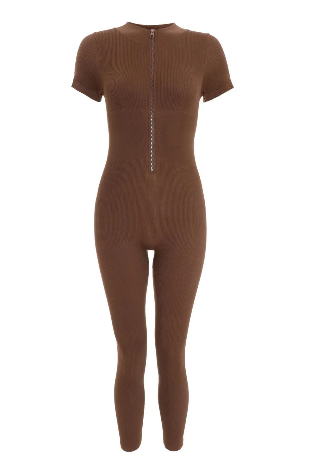 Quiz Jumpsuits|Casual Clothing>Brown Seamless Zip Jumpsuit