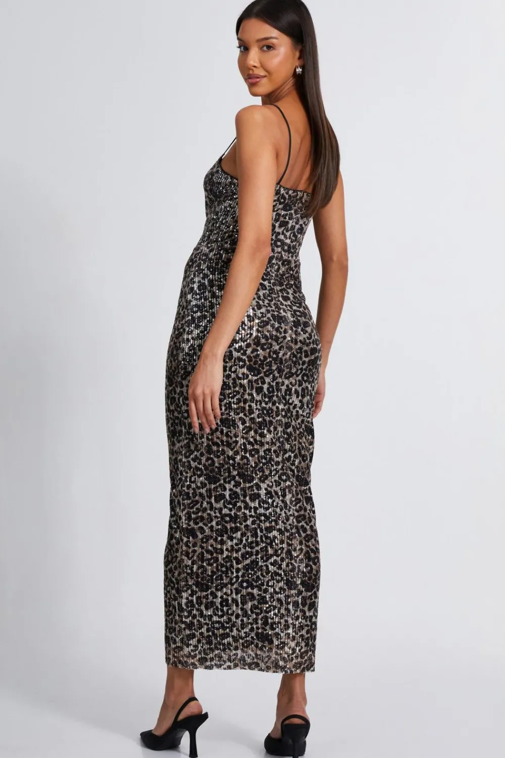 Quiz Midi Dresses|Maxi Dresses>Brown Sequin Leopard Print Midaxi Dress