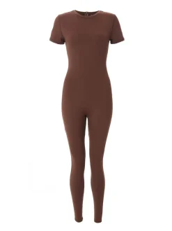Quiz Summer Jumpsuits|Summer Clothes>Brown Short Sleeve Unitard