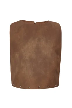 Quiz Going Out Tops|Crop Tops>Brown Studded Faux Leather Top
