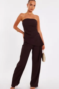 Quiz Going Out Tops|Tops>Brown Textured Bandeau Top