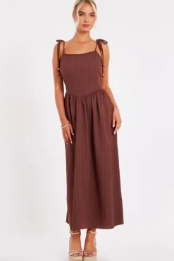 Quiz Summer Clothes|Holiday>Brown Textured Midi Dress