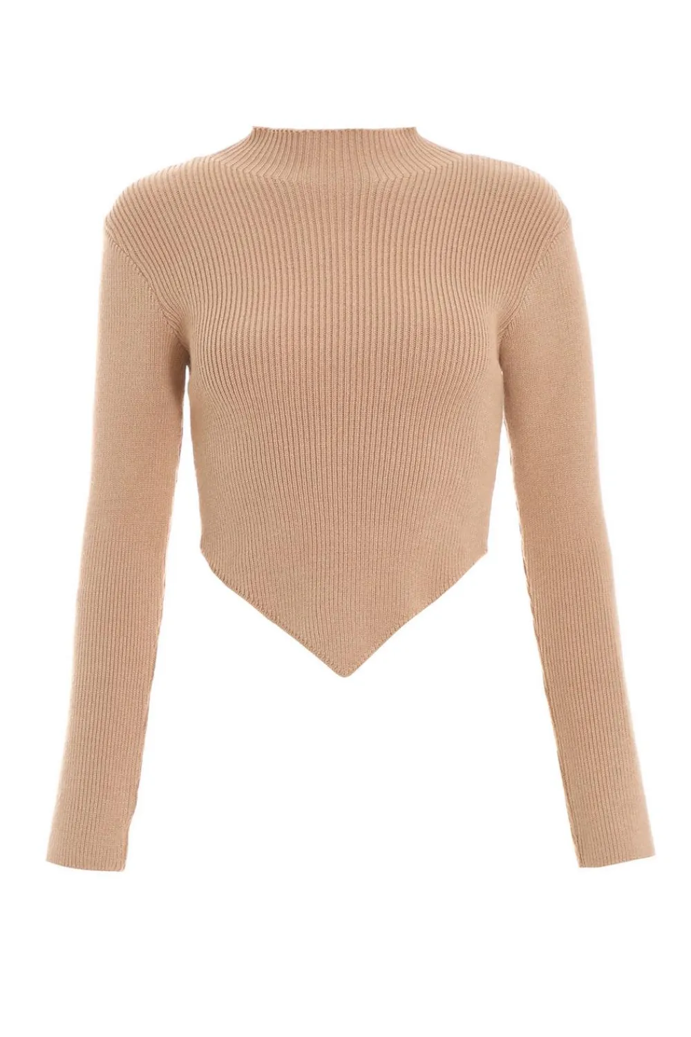 Quiz Tops|Knitwear>Camel Knitted Turtle Neck Crop Jumper